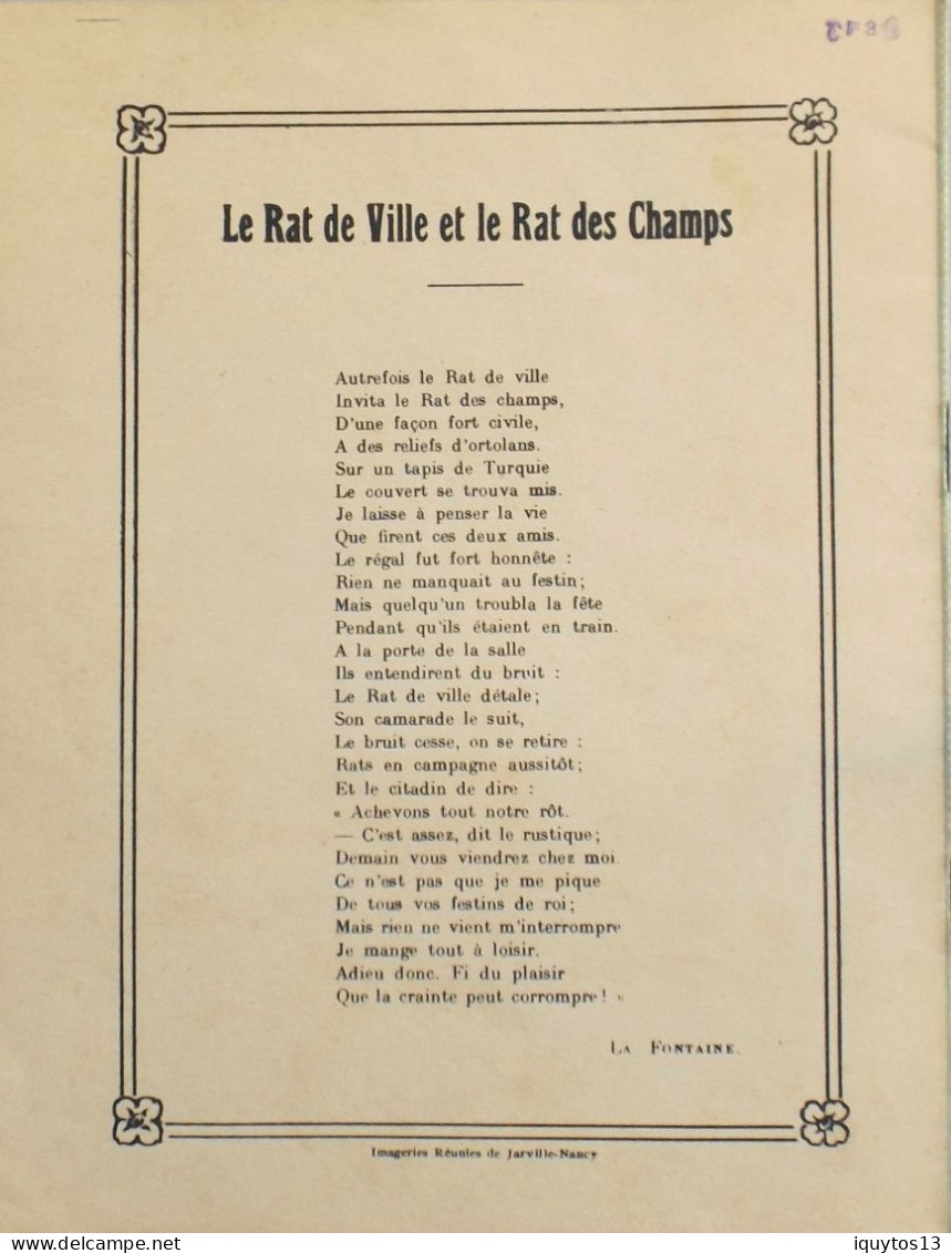 Cahier D'Ecolier Ancien Couverture Illustrée LES FABLES DE LA FONTAINE : Le Rat De La Ville Et Le Rat Des Champs - TBE - Protège-cahiers