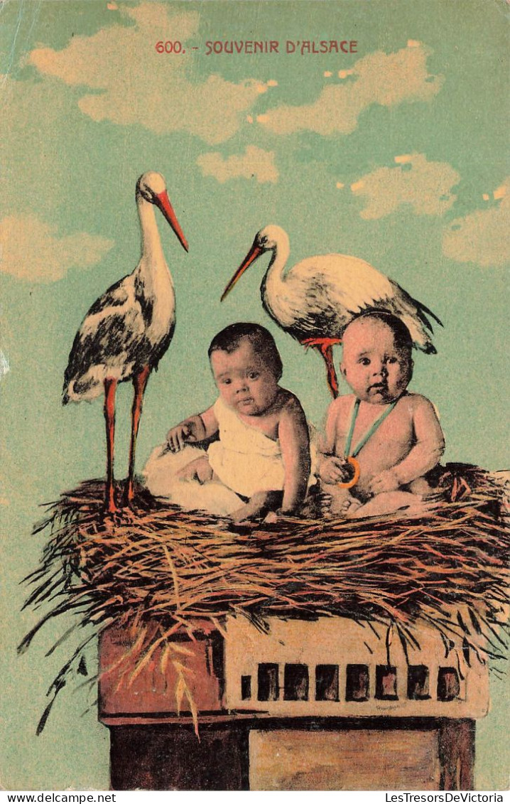 FANTAISIES - Bébés - Souvenir D'Alsace - Cigognes - Carte Postale Ancienne - Babies