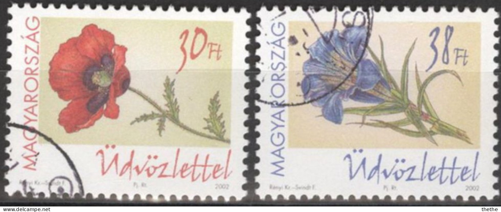 HONGRIE - Timbres De Messages - Fleurs - Pavot Rouge Et Gentiane Bleue - Used Stamps