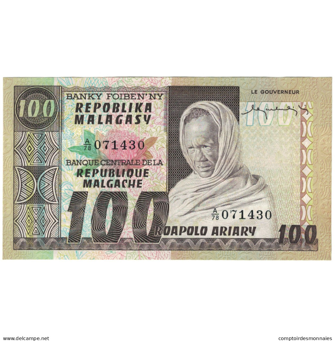 Billet, Madagascar, 100 Francs =  20 Ariary, 1974, KM:63a, NEUF - Madagaskar