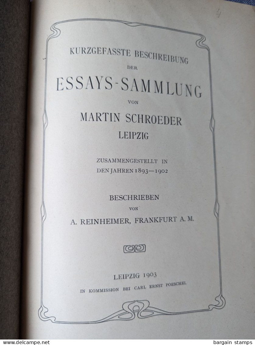 Kurzgefasste Bescheibung Des Essays-Sammlung Von Martin Schroeder Leipzig - A. Reinheimer - Carl Ernst Poeschel -	1903 - Guides & Manuels