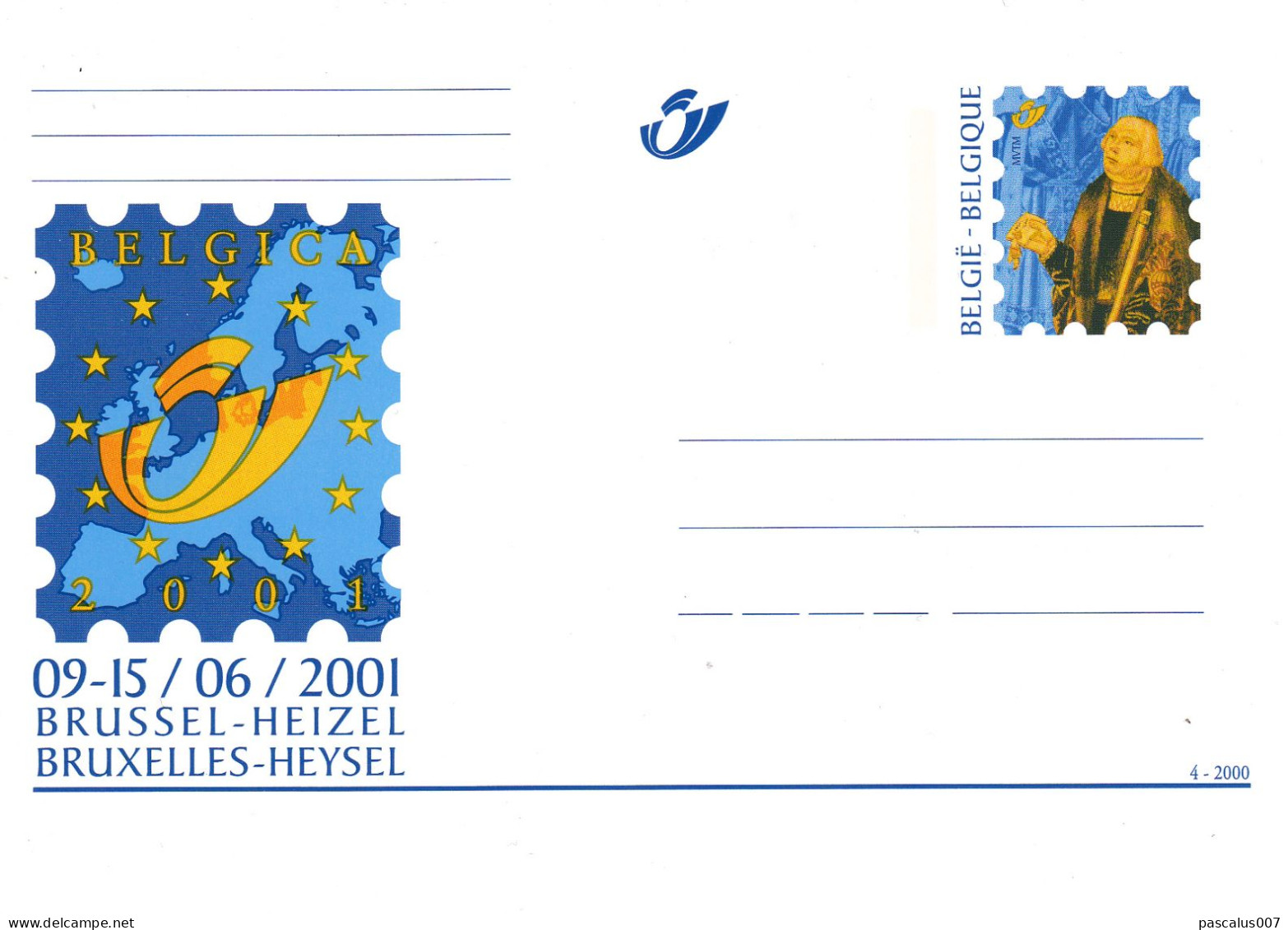 B01-423 42000 Carte Postale - Entiers Postaux - 2000 4 - Belgica 2001 - 09-15-06-2001 Bruxelles Heysel Brussel Heizel - Geïllustreerde Briefkaarten (1971-2014) [BK]