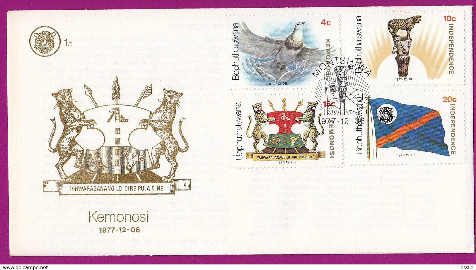 Bophuthatswana - 1977 - Independence - Complete Set On FDC - Buste