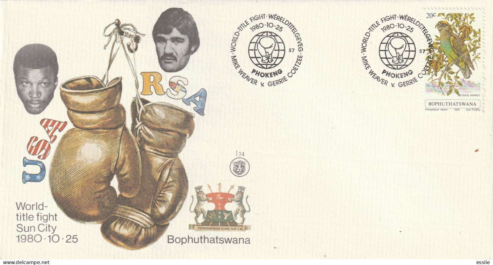 Bophuthatswana - 1980 - World Title Heavy Weight Boxing Fight, Mike Weaver V Gerrie Coetzee - Birds, Meyer's Parrot - Bophuthatswana