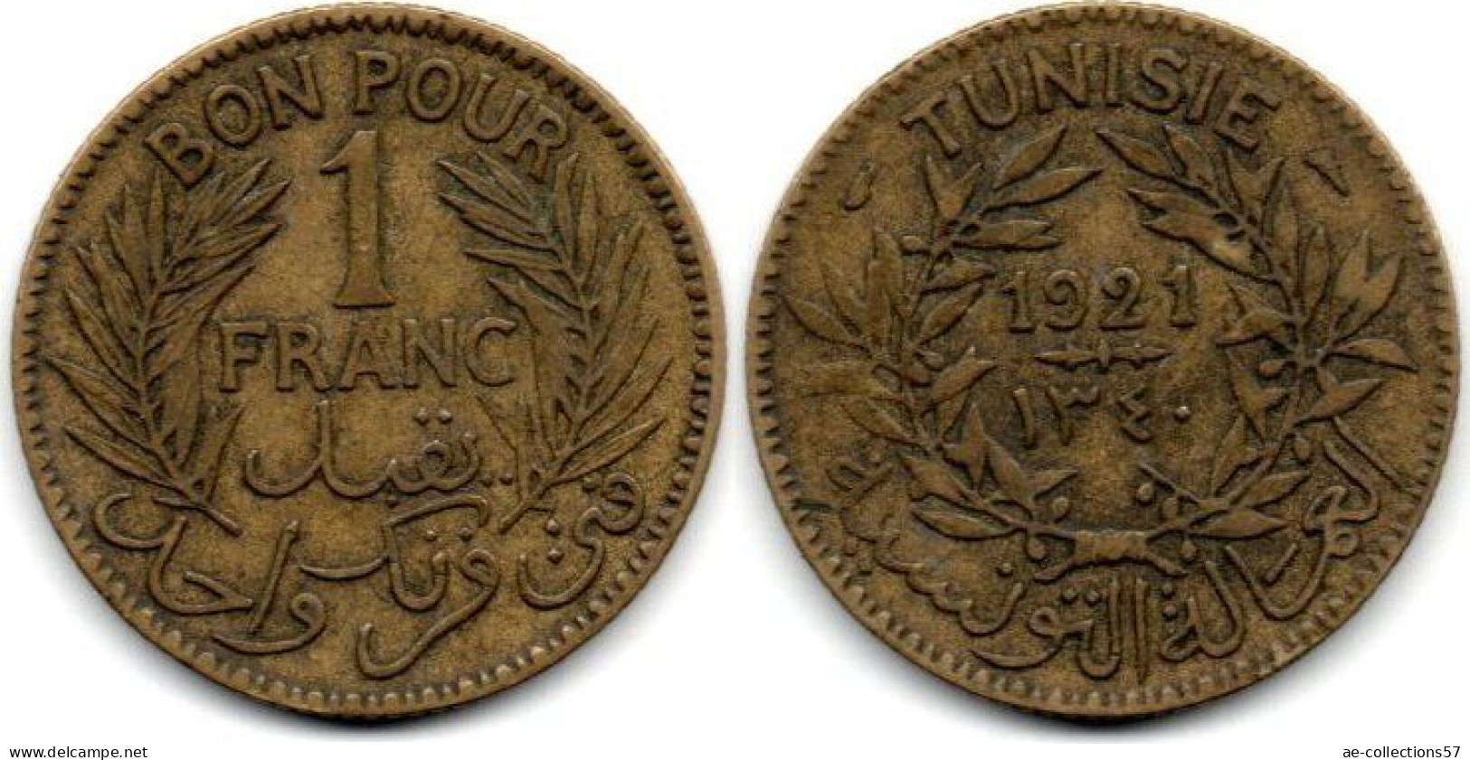 MA 30017 / Tunisie - Tunisia - Tunesien 1 Franc 1921 TTB - Túnez