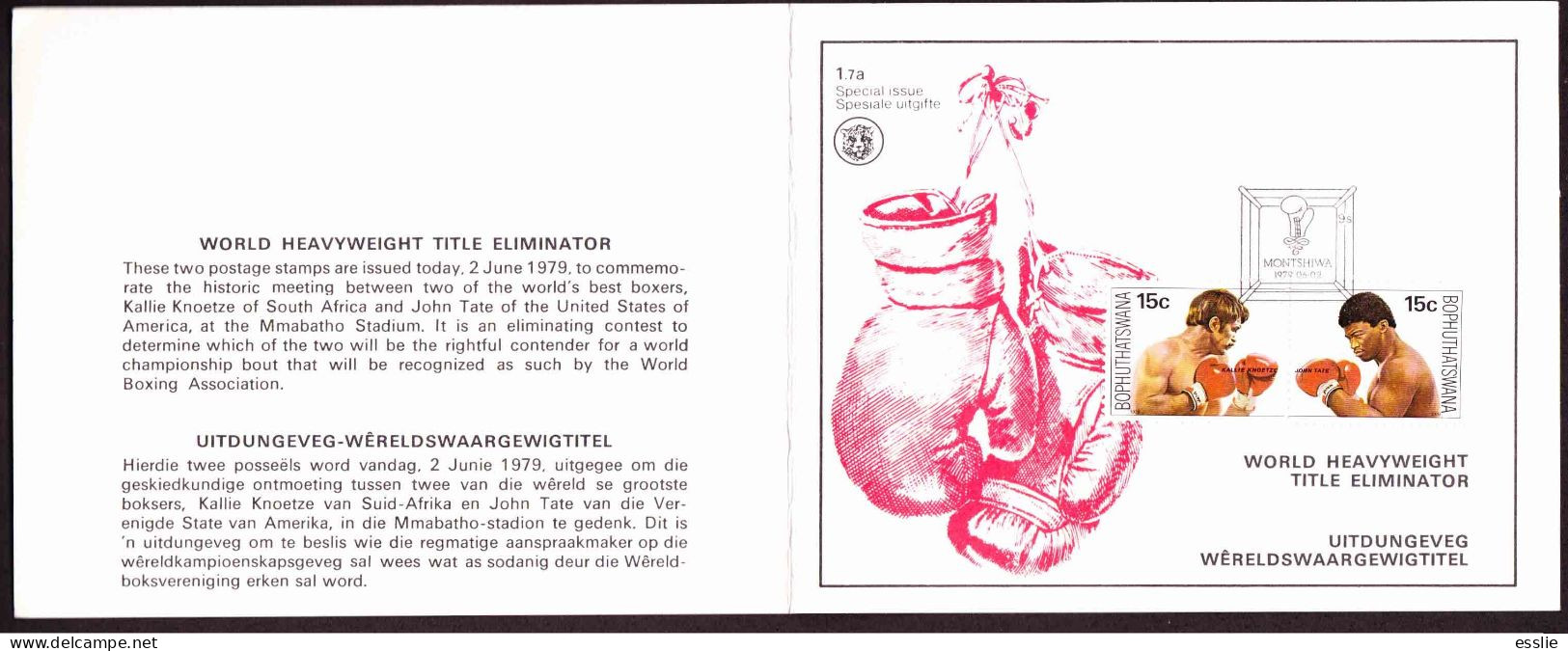 Bophuthatswana - 1979 - World Boxing Title Fight Sun City Kallie Knoetze Mike Tate - First Day Collectors Small Card - Bofutatsuana