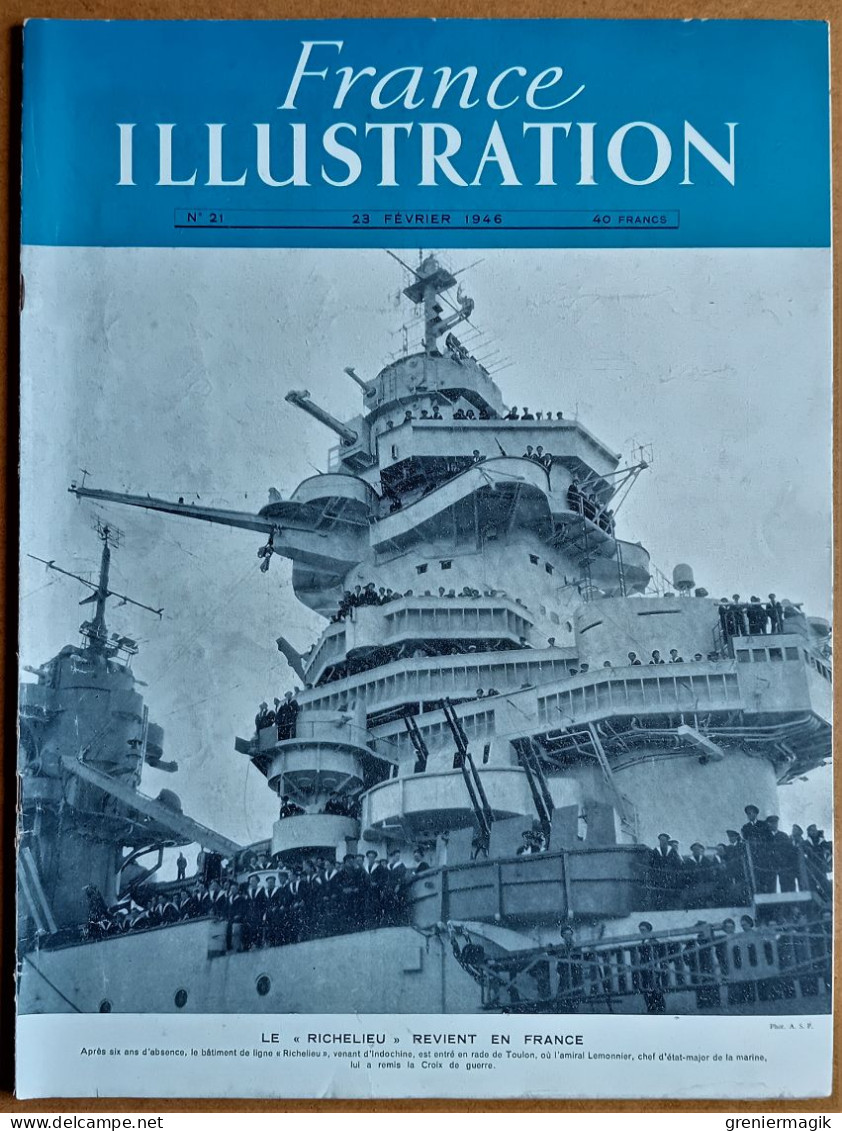 France Illustration N°21 23/02/1946 Bâtiment De Ligne "Richelieu"/Belgique/Indes/Caen/Economie Zone Française Occupation - Informations Générales