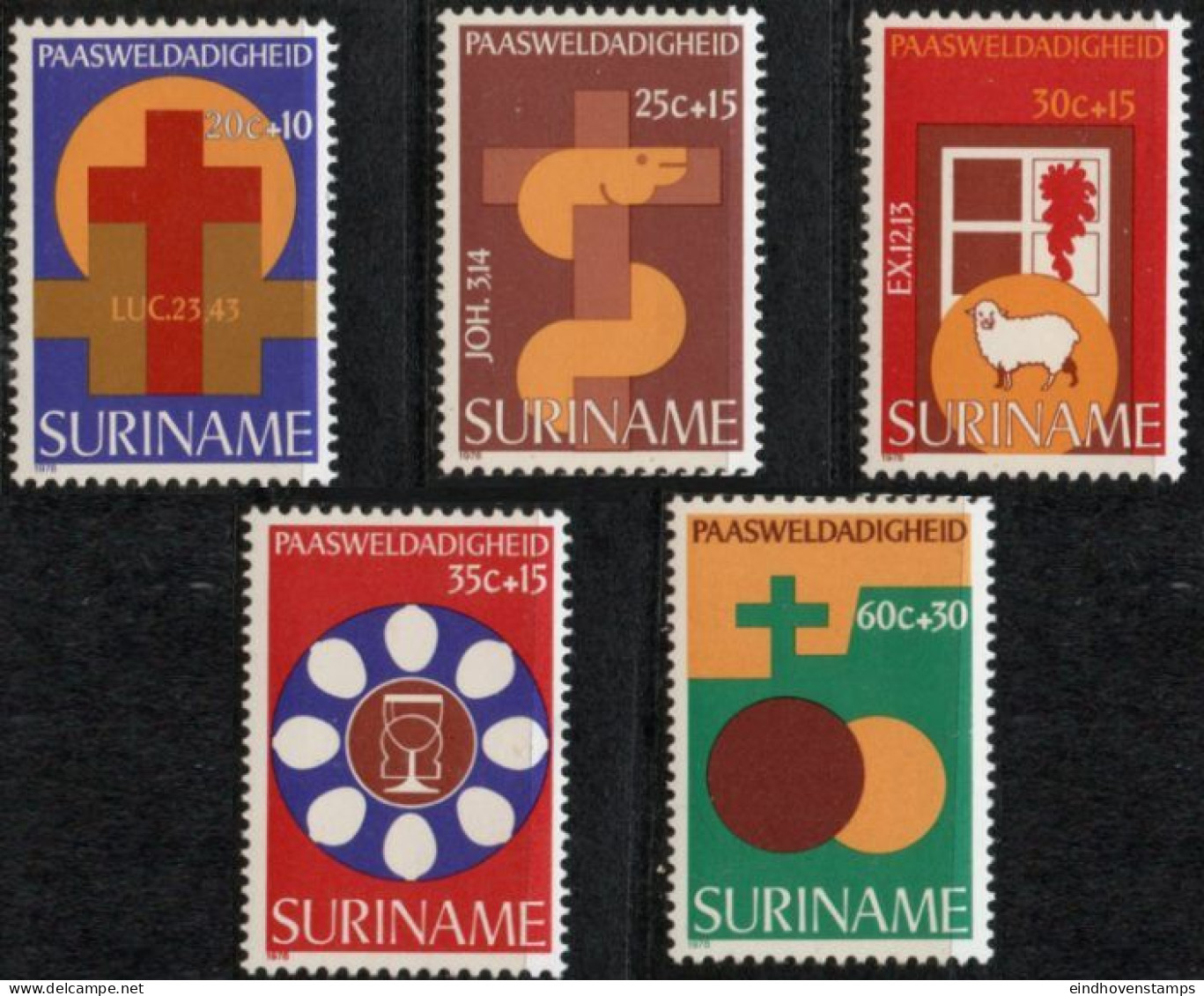 Suriname 1978 Easter Charity Stamps 5 Values MNH Benevolence Religious Motifs, Gospel - Suriname