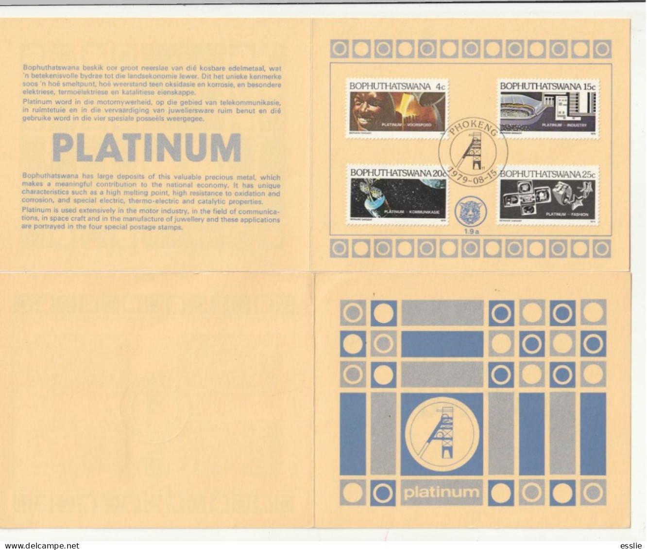 Bophuthatswana - 1979 - Platinum Minerals Mining - First Day Collectors Small Card - Bofutatsuana