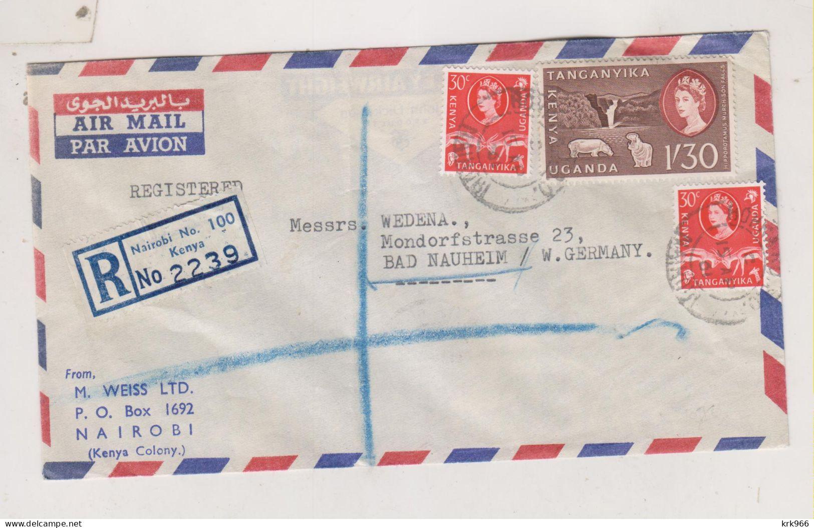 KENYA UGANDA TANGANYKA  1961 NAIROBI  Registered Airmail Cover To Germany - Kenya, Uganda & Tanganyika