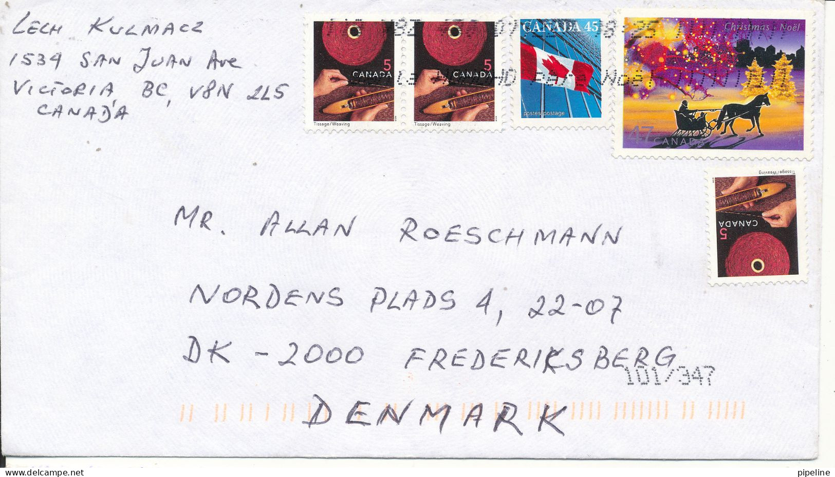 Canada Cover Sent To Denmark - Lettres & Documents