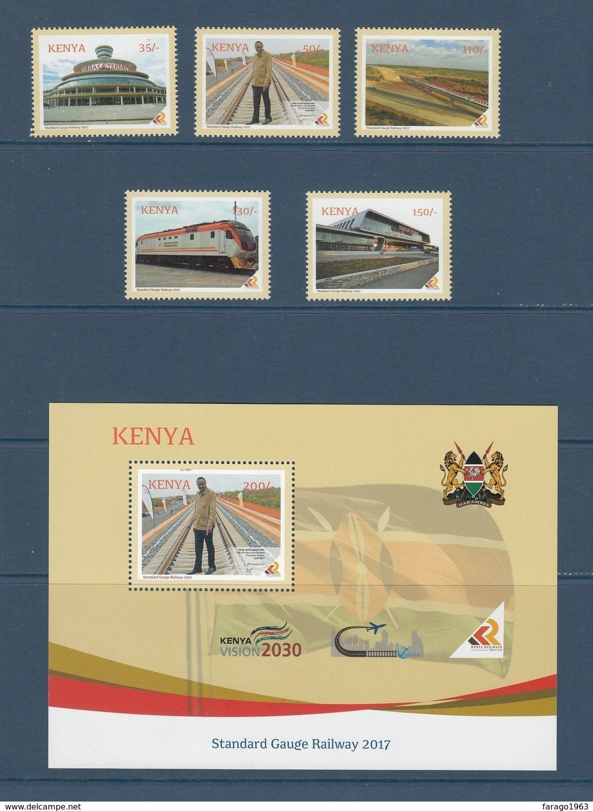 2017 Kenya Standard Gauge Railway "SGR" - Built By China Complete Set Of 5 And Souvenir Sheet MNH - Kenya (1963-...)