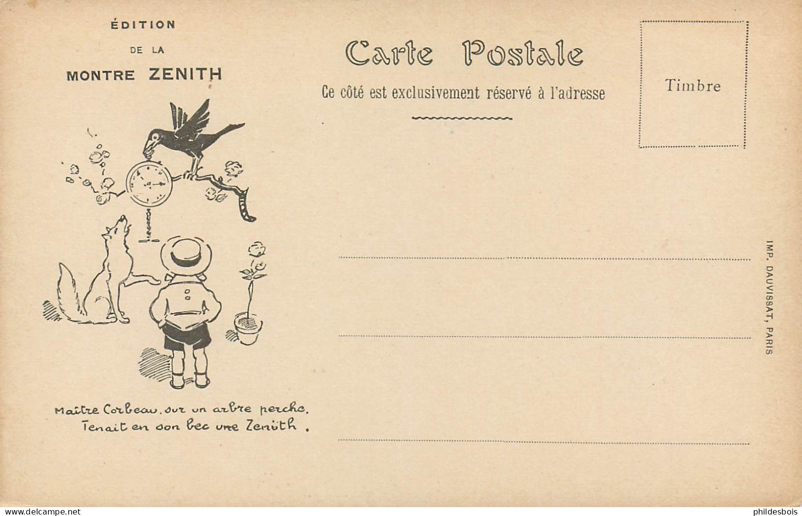 CARTE Publicitaire  Henry MIRANDE  Montre ZENITH  " Huitre Et  Les Deux Plaideurs " - Publicité