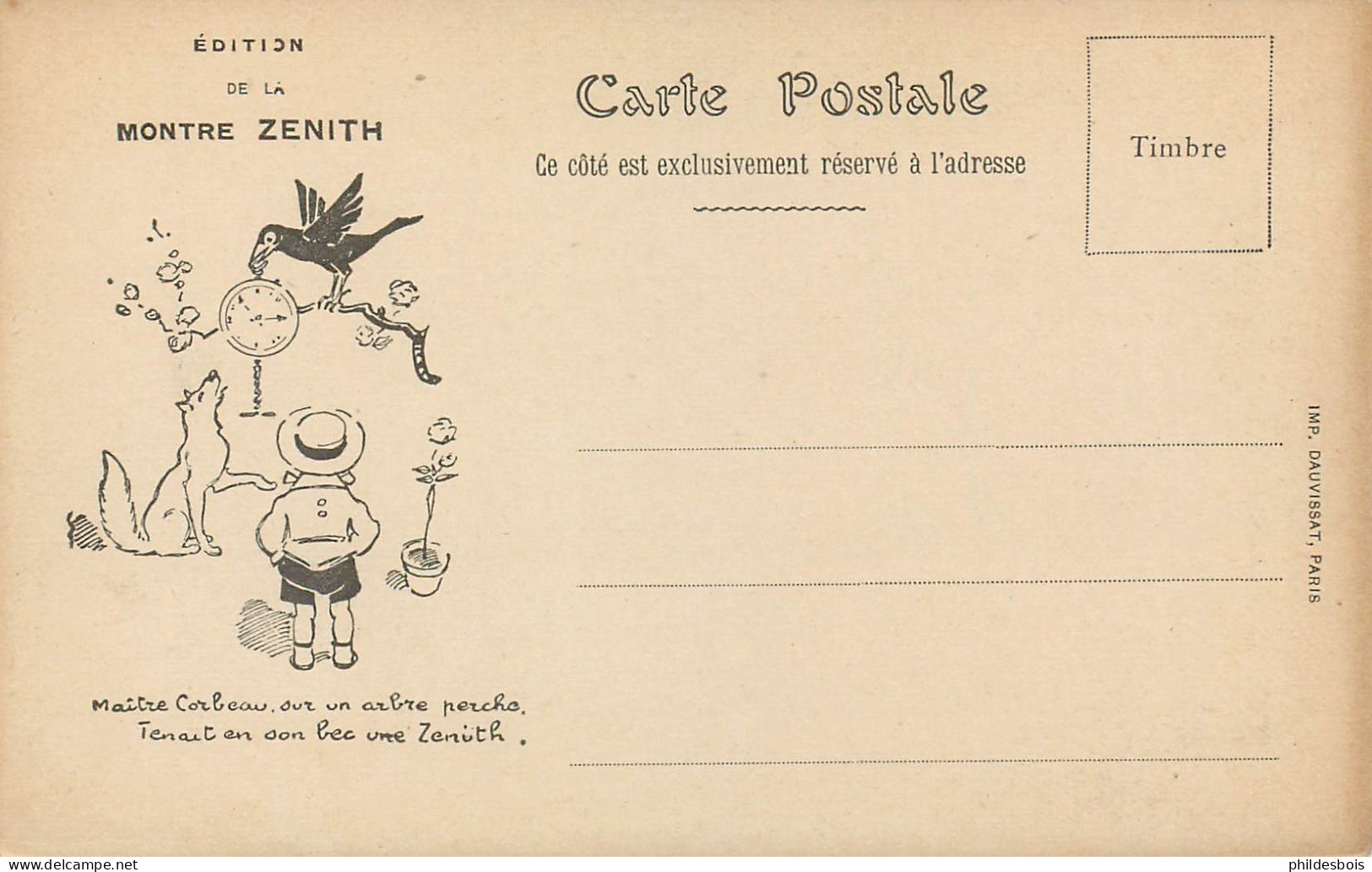 CARTE Publicitaire  Henry MIRANDE  Montre ZENITH  " Le Lievre Et La Tortue " - Publicité