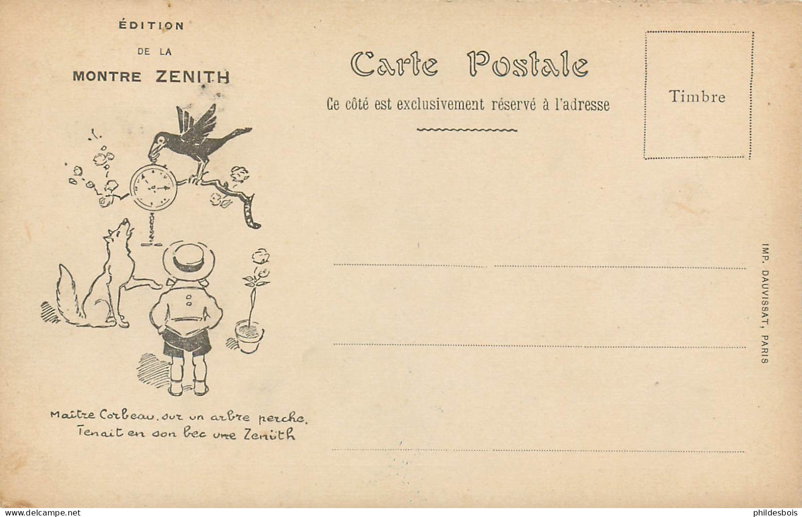 CARTE Publicitaire  Henry MIRANDE  Montre ZENITH  " Le Gland Et La Citrouille " - Publicité