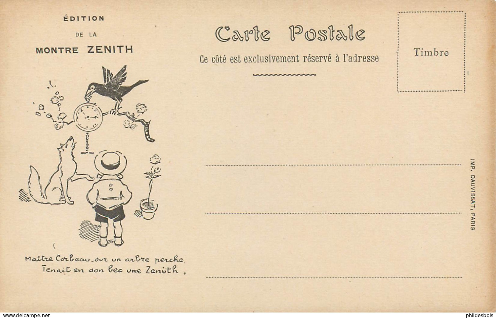 CARTE Publicitaire  Henry MIRANDE  Montre ZENITH  " La Belette Entrée Dans Un Grenier " - Publicité