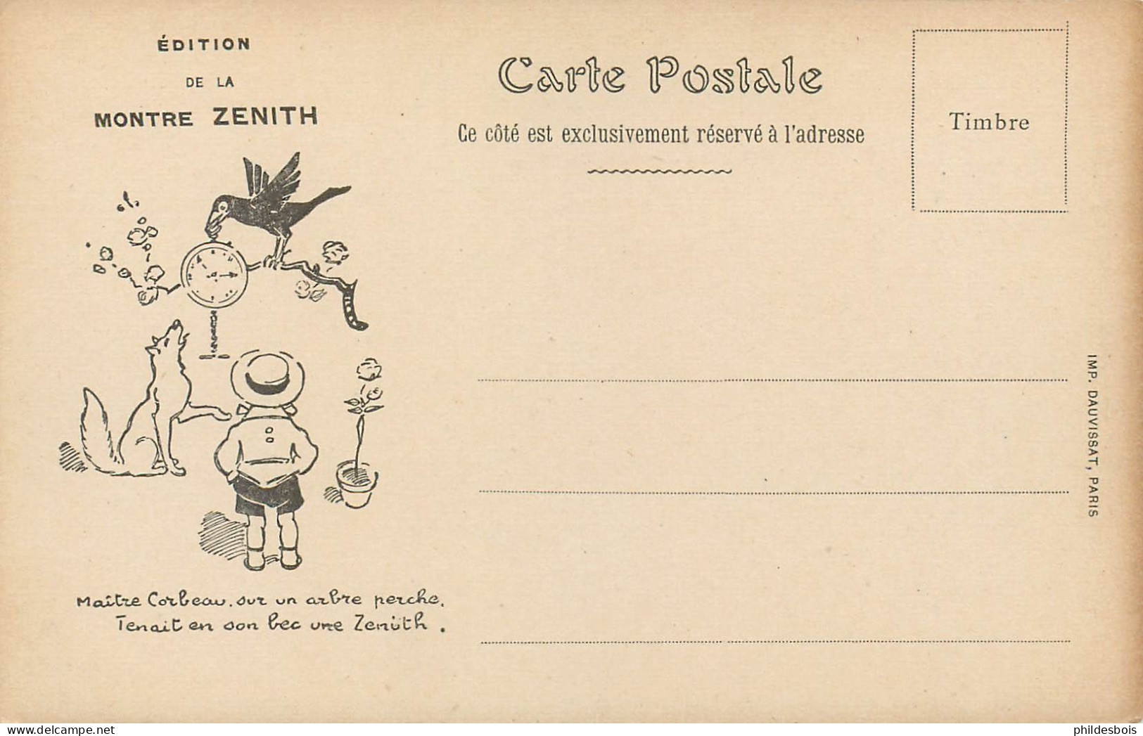 CARTE Publicitaire  Henry MIRANDE  Montre ZENITH  " Le Chien Qui Lache Sa Proie " - Publicité