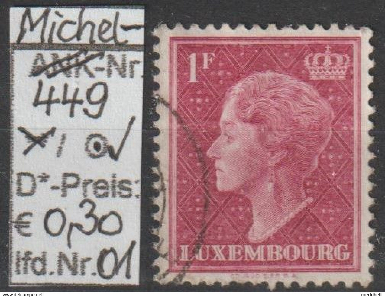 1948 - LUXEMBURG - FM/DM "Großherzogin Charlotte" 1 Fr Weinrot  - O  Gestempelt - S. Scan (lux 449o 01-07) - 1948-58 Charlotte De Perfíl Izquierdo