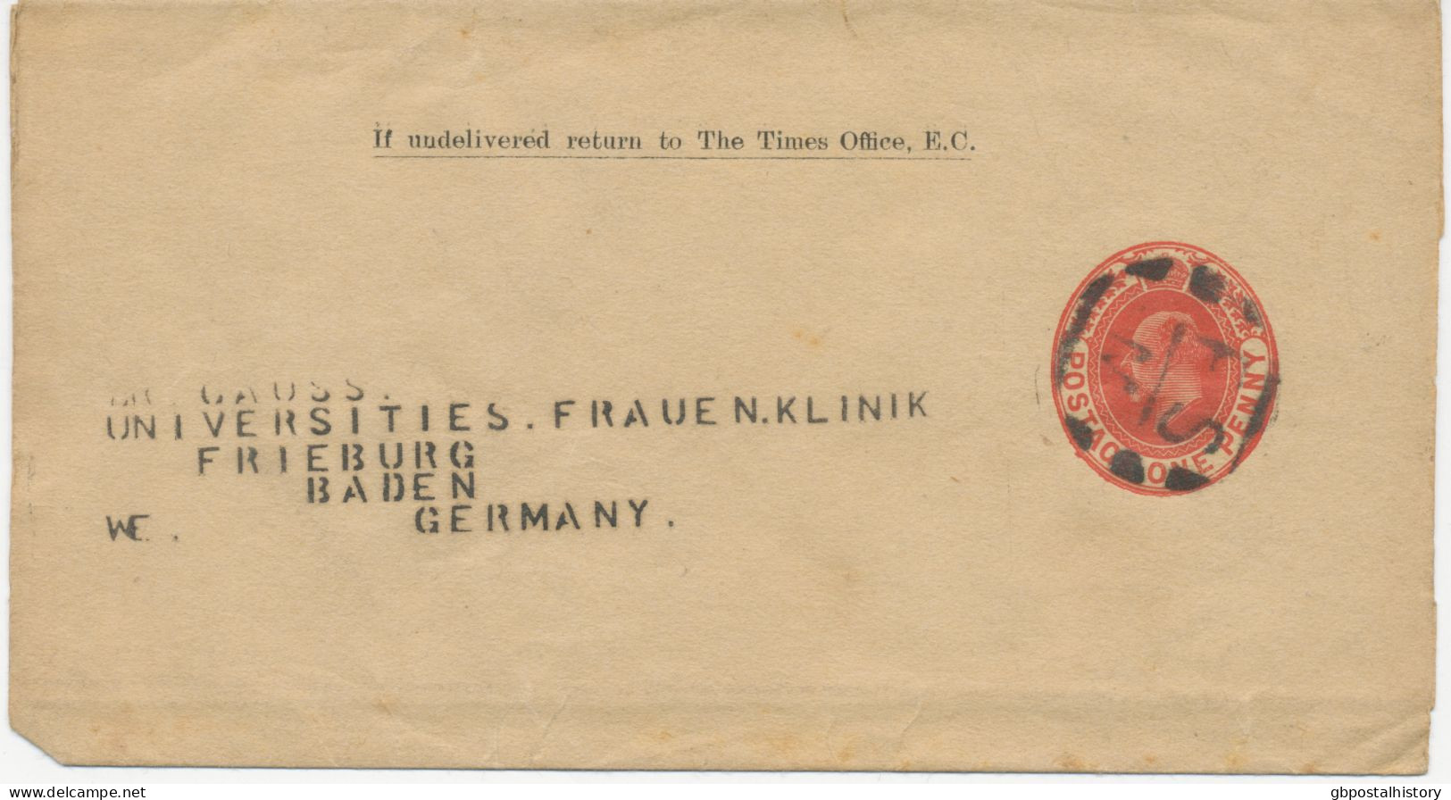 GB 190?, EVII 1d Scarlet Stamped To Order Wrapper (The Times) With Extremely Rare Barred Cancel "FS / M" ("M" = Morning - Covers & Documents