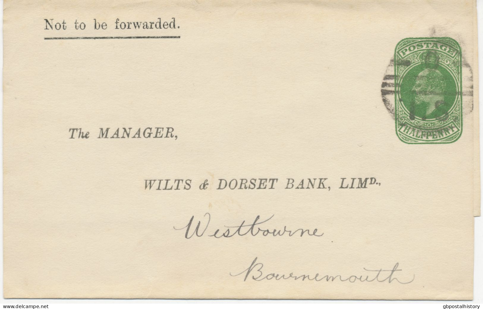 GB 190?, EVII ½d Green Stamped To Order Wrapper (WS11, Wilts & Dorset Bank Ltd. / S.R. Scott, Stratten & Co., E.C.) With - Storia Postale