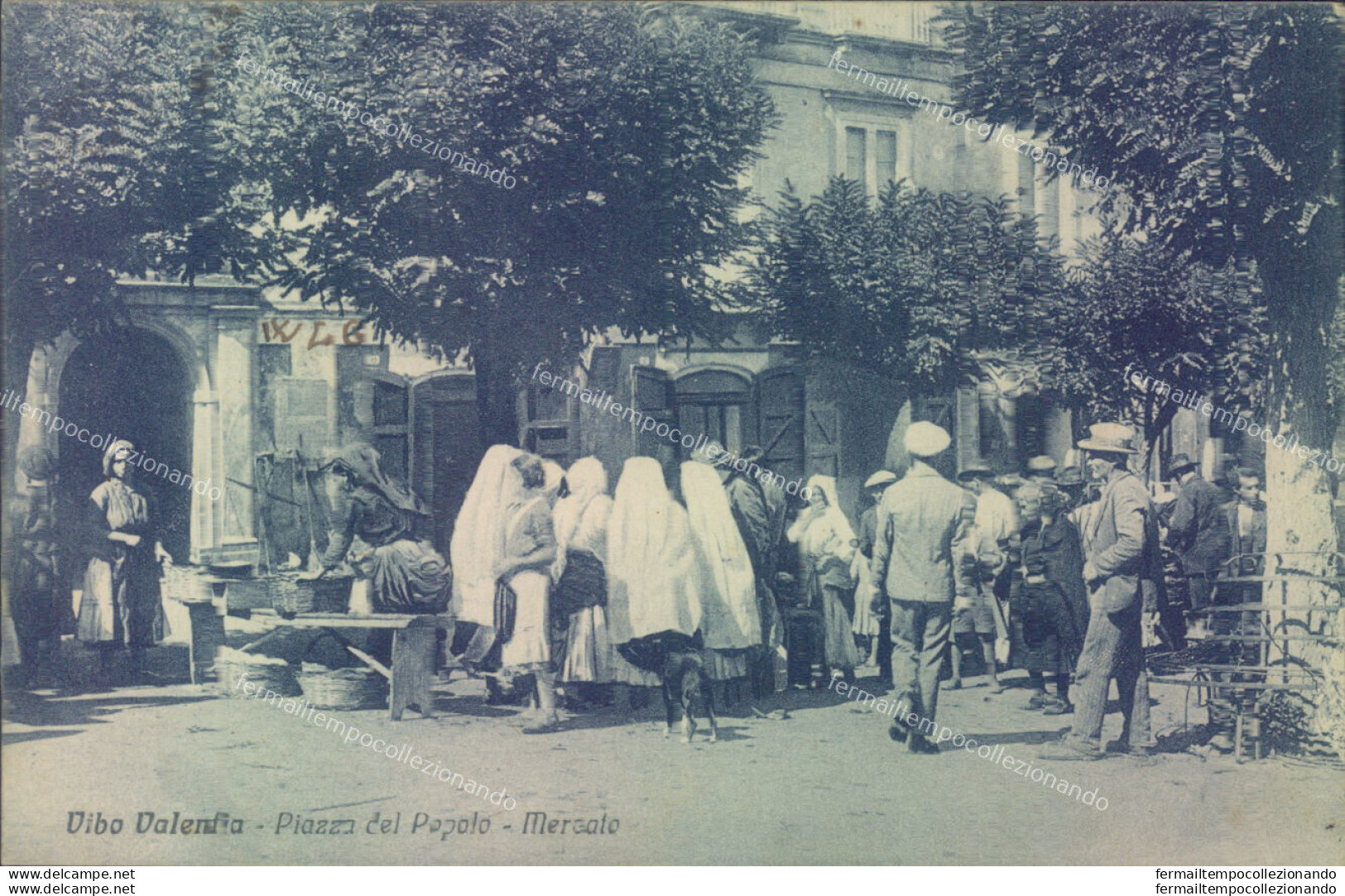 Af309 Cartolina Vibo Valentia Piazza Del Popolo Mercato 1933 - Vibo Valentia