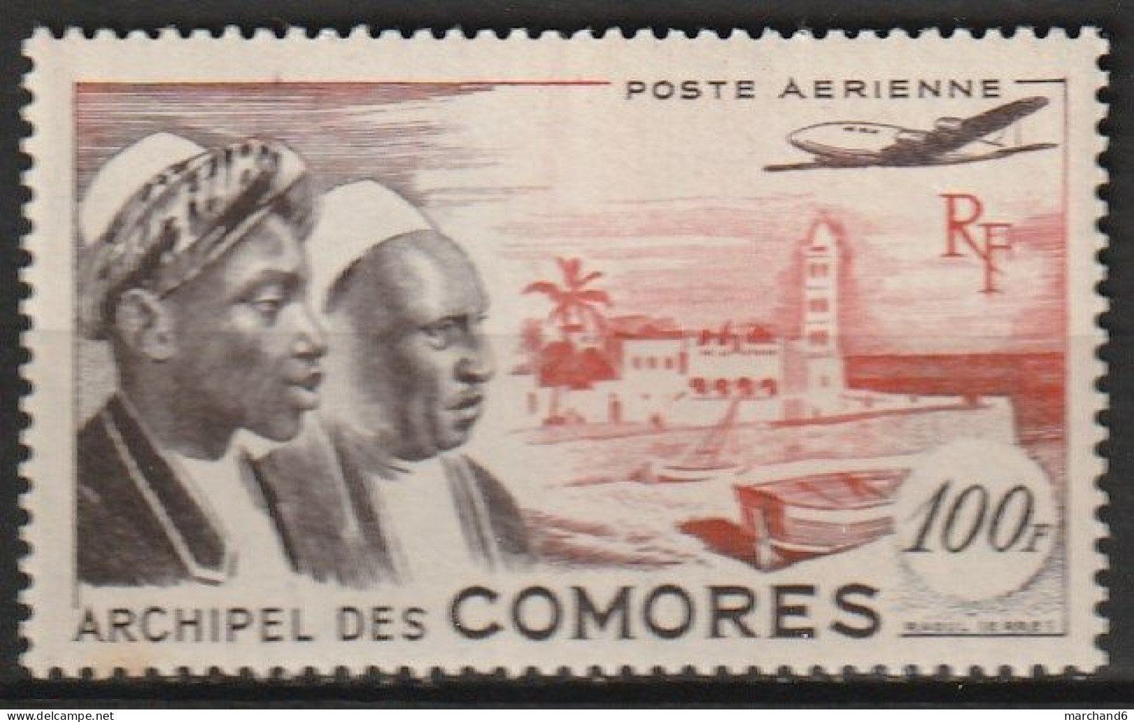 Comores Indigènes Et Mosquée De Moroni Poste Aérienne N°2 *neuf Charnière - Airmail
