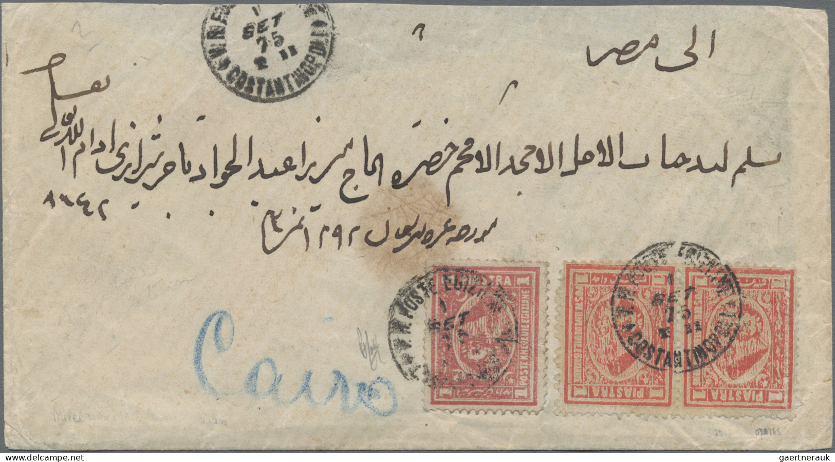 Egypt: 1875 Cover From Constantinople To Cairo Franked By 1872 1pi. Rose Perf. 1 - 1915-1921 Protectorat Britannique