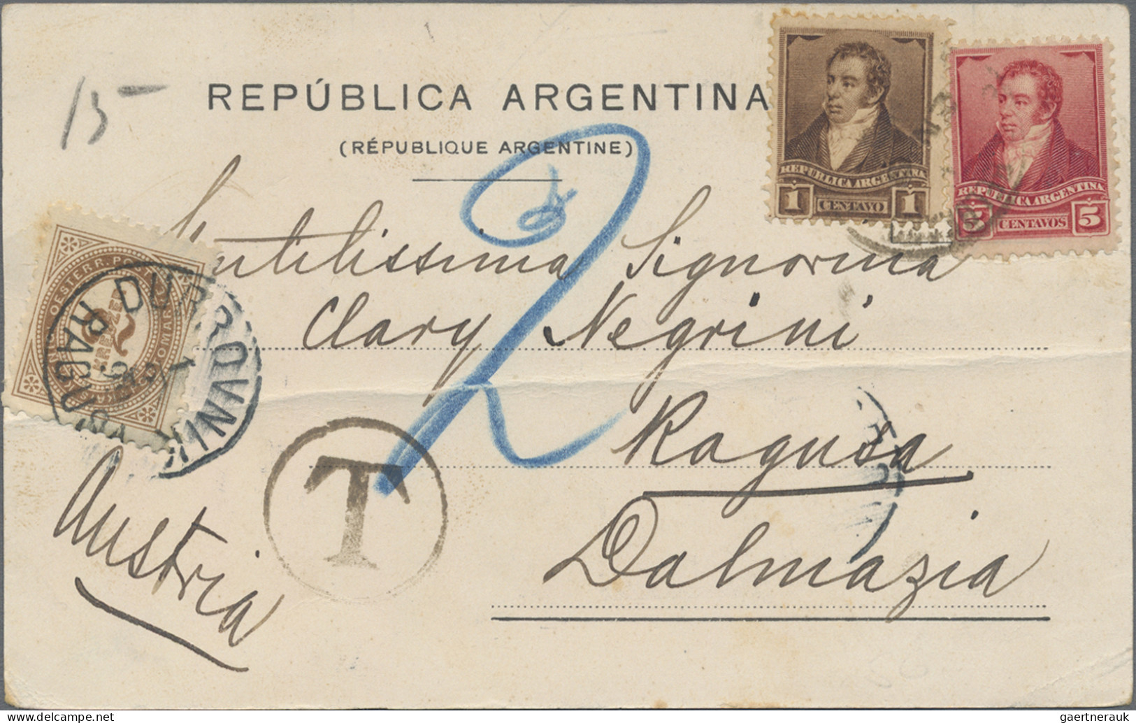 Argentina: 1898, 1 C. 5 C. Tied "Buenos Aires" To Ppc "Plaza Lorea" To Ragusa/Da - Autres & Non Classés