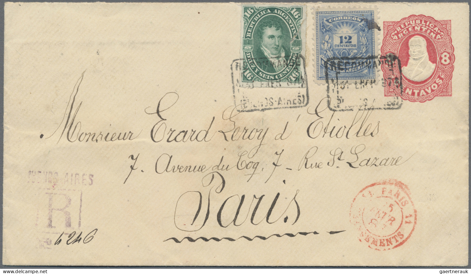 Argentina - Postal Stationary: 1887 Postal Stationery Envelope 8c. Red Used Regi - Postwaardestukken