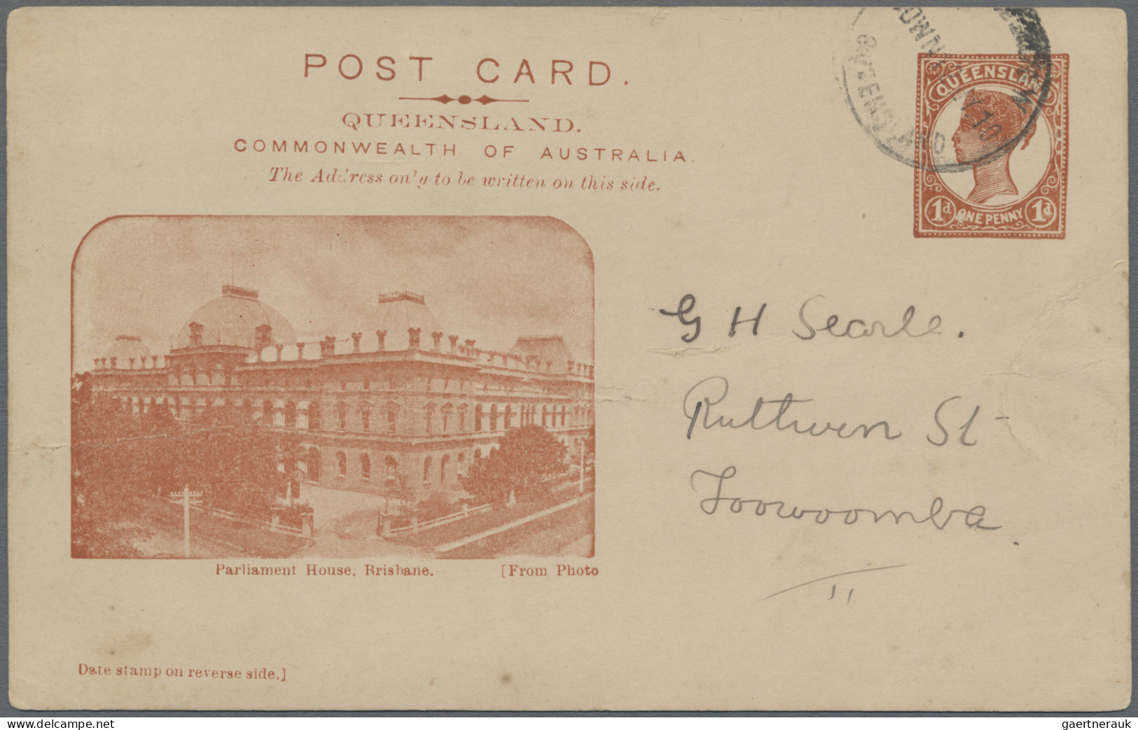 Queensland - Postal Stationery: 1905, 1d Orange Brown On Cream To Buff QV Pictor - Briefe U. Dokumente