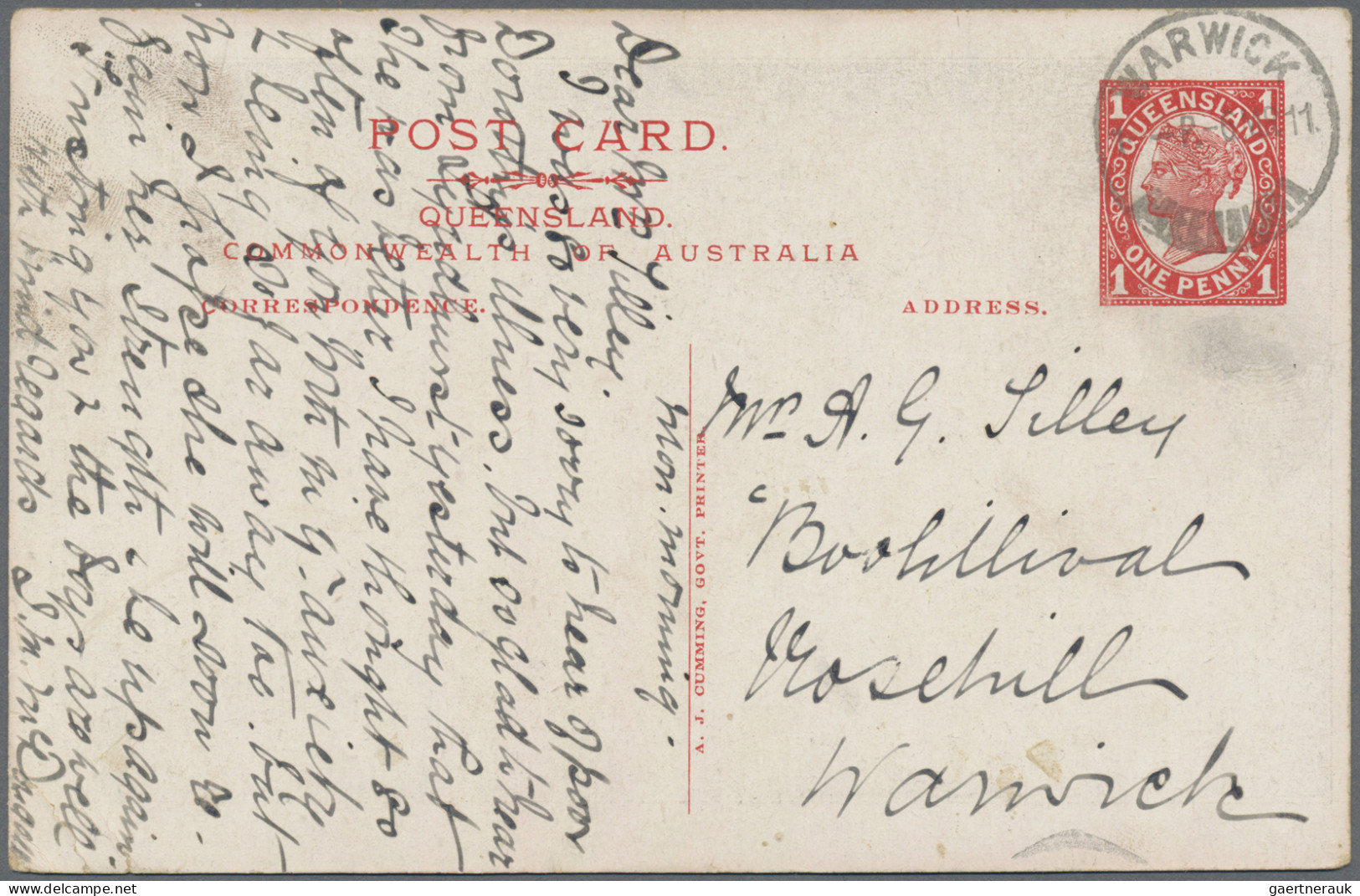 Queensland - Postal Stationery: 1910, 1d Red QV Black & White Pictorial Issue Po - Lettres & Documents