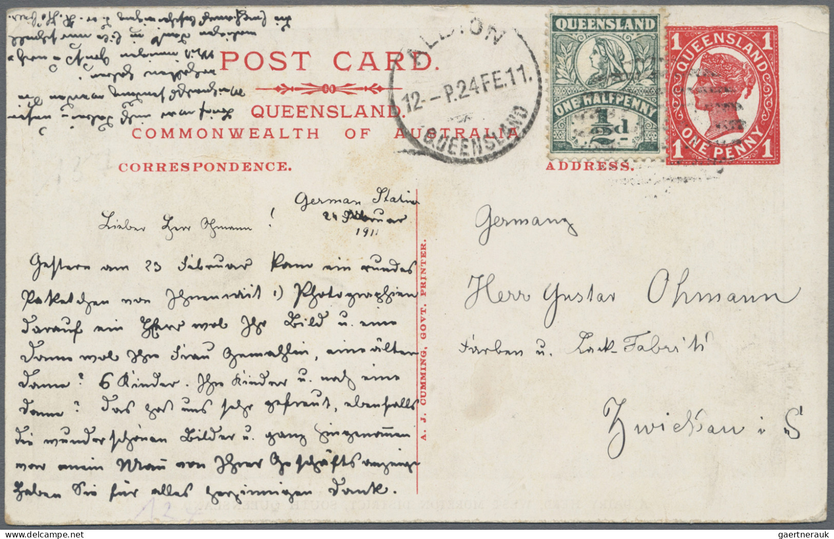 Queensland - Postal Stationery: 1910, 1d Red QV Black & White Pictorial Issue Po - Cartas & Documentos