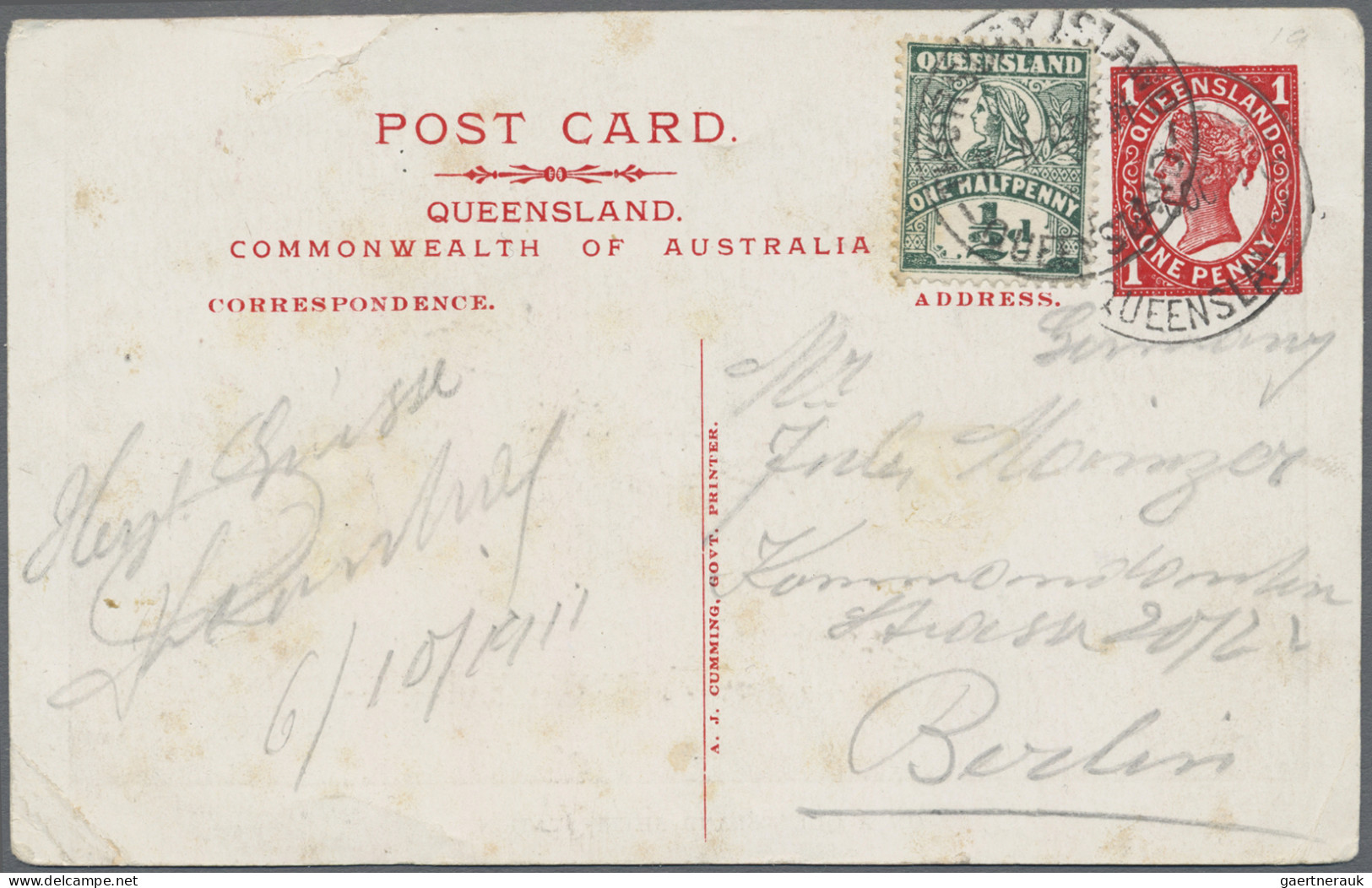 Queensland - Postal Stationery: 1910, 1d Red QV Black & White Pictorial Issue Po - Briefe U. Dokumente