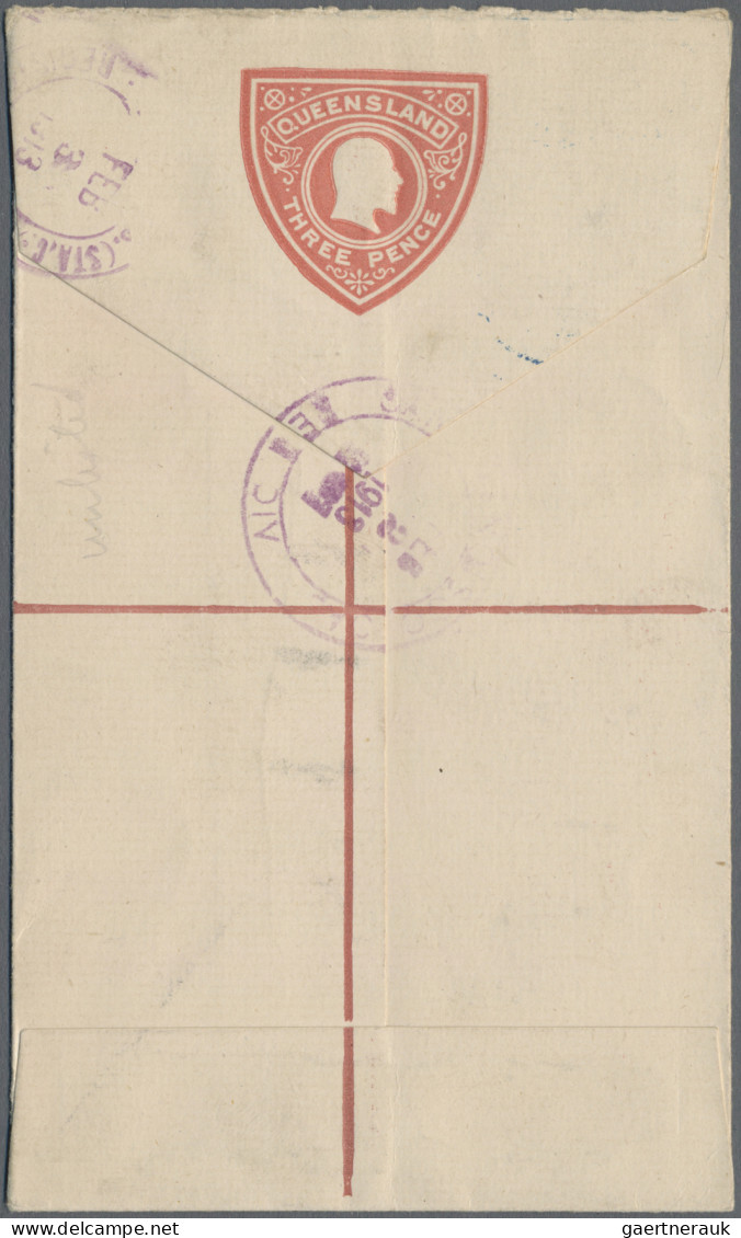 Queensland - Postal Stationery: 1913, 3d Red KEVII Registered Envelope On White - Brieven En Documenten