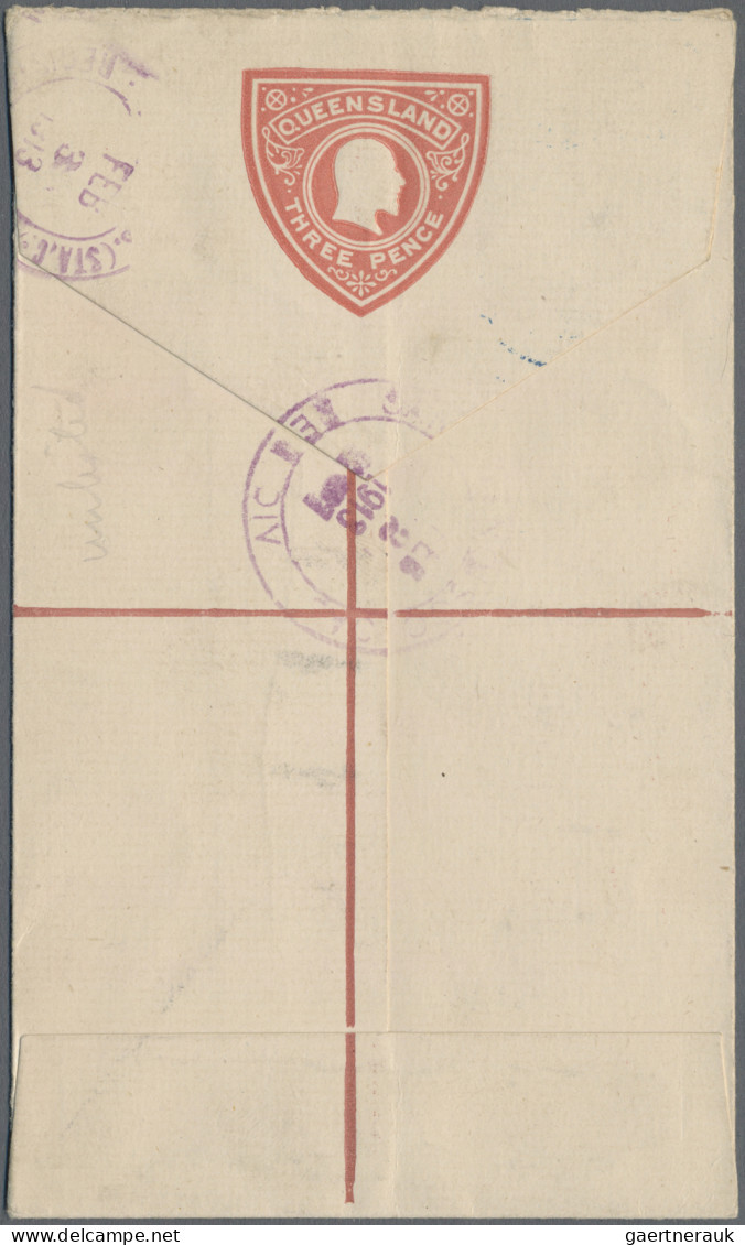 Queensland - Postal Stationery: 1913, 3d Red KEVII Registered Envelope On White - Cartas & Documentos