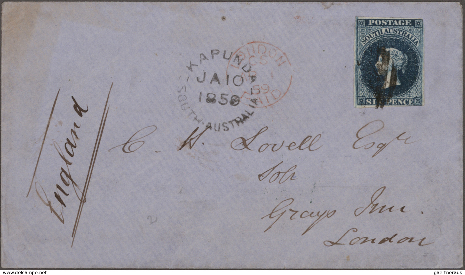 South Australia: 1857, 6d Slate Blue Tied By Mute Killer, "KAPUNDA SOUTH AUSTRAL - Brieven En Documenten