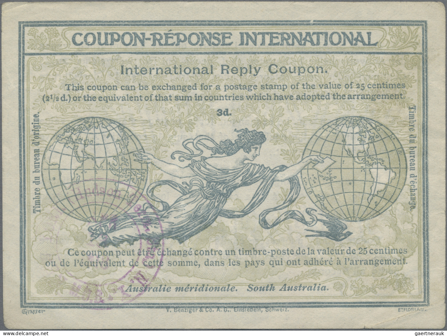 South Australia - Postal Stationery: 1910 (c.) Intern. Reply Coupon "Rom", Type - Other & Unclassified