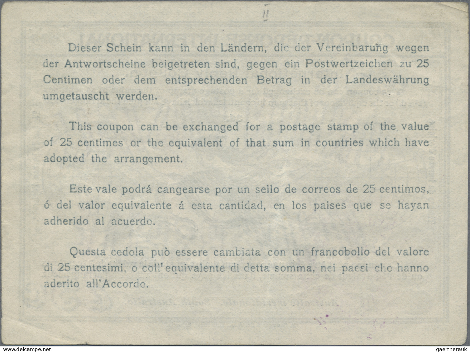 South Australia - Postal Stationery: 1910 (c.) Intern. Reply Coupon "Rom", Type - Autres & Non Classés
