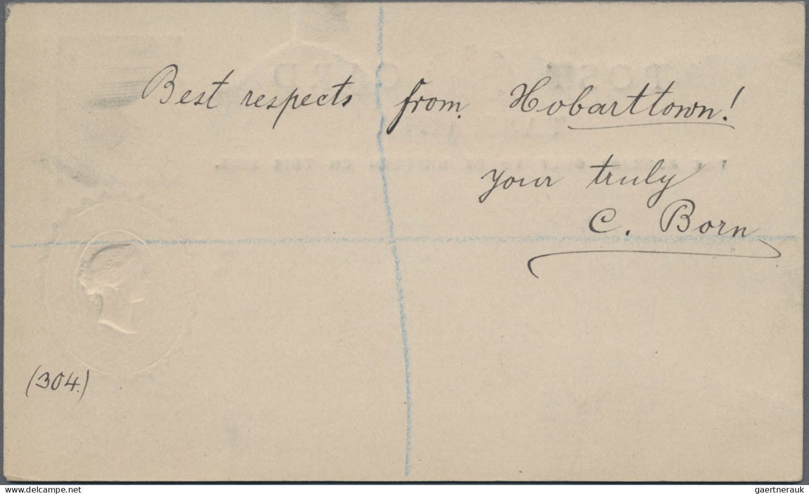 Tasmania -  Postal Stationery: 1882, ½d Yellow-orange Oval Embossed QV Below 1d - Lettres & Documents