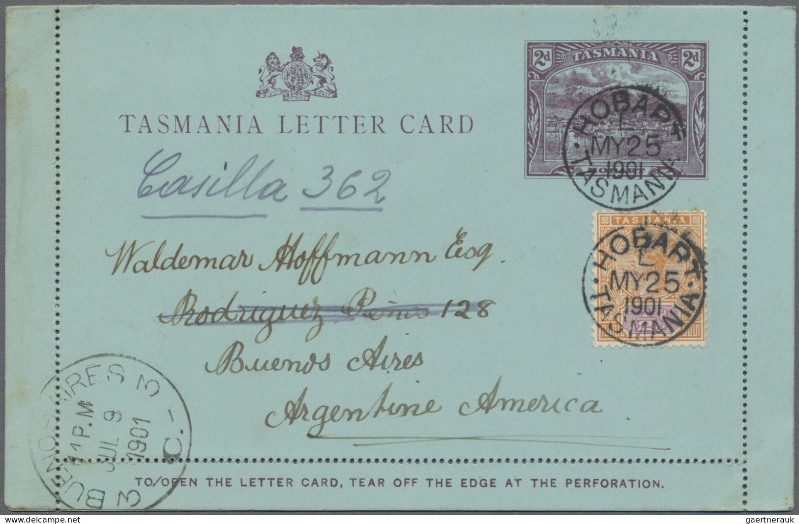 Tasmania -  Postal Stationery: 1901, 2d Violet On Light Blue Lettercard With Pic - Lettres & Documents