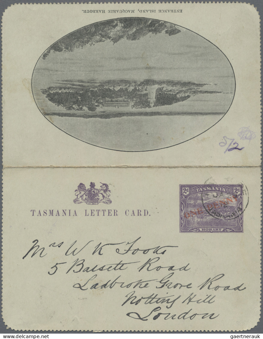 Tasmania -  Postal Stationery: 1911, ONE PENNY (at 20 Degree Angle) On 2d Violet - Covers & Documents