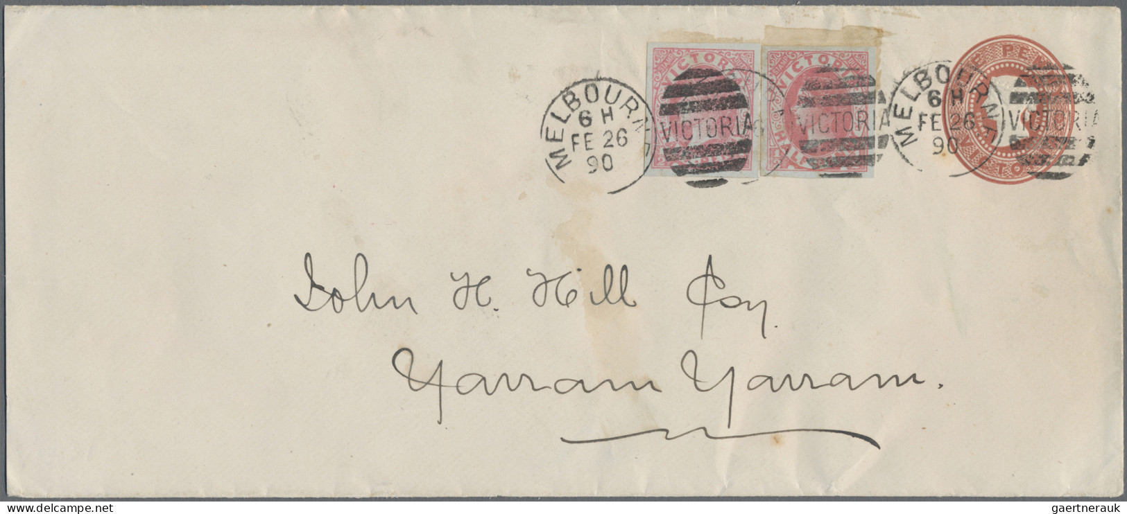 Victoria - Postal Stationery: 1890 Postal Stationery Envelope 1d. Uprated By Two - Otros & Sin Clasificación