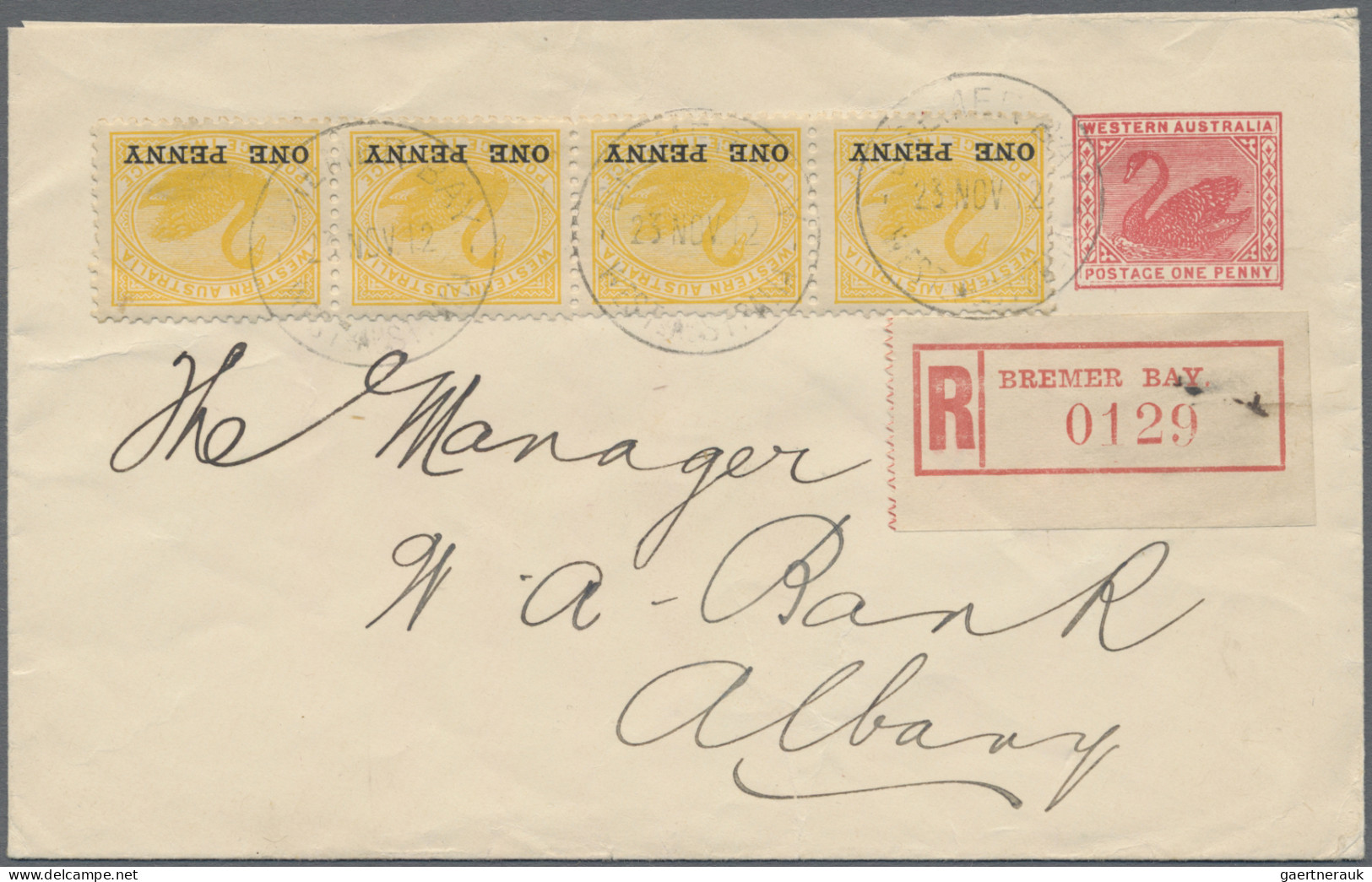 Western Australia - Postal Stationery: 1902, 1d Red 'swan' Envelope, Uprated Wit - Andere & Zonder Classificatie