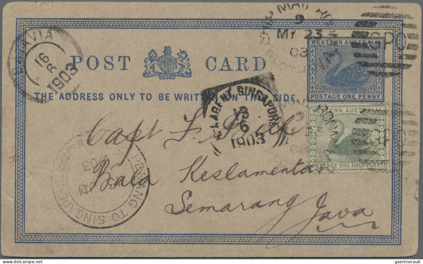 Western Australia - Postal Stationery: 1903, 1d Dark Blue On Pale Gray Buff Post - Autres & Non Classés