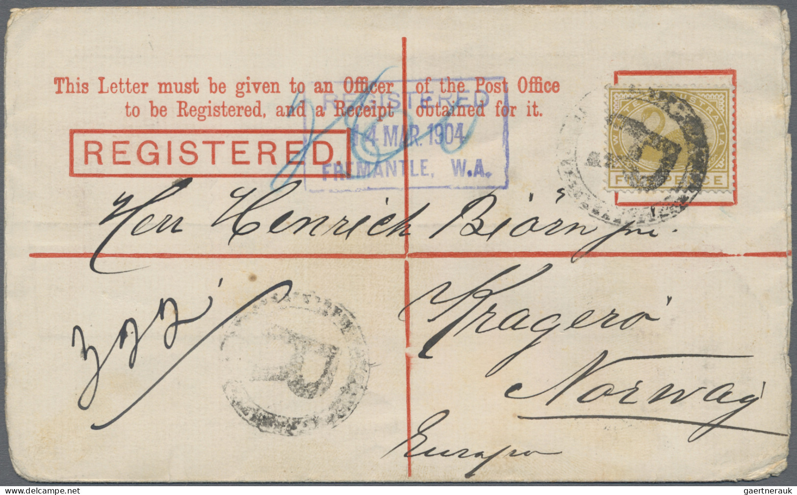 Western Australia - Postal Stationery: 1904, 3d Brown QV Registered Envelope, Up - Autres & Non Classés