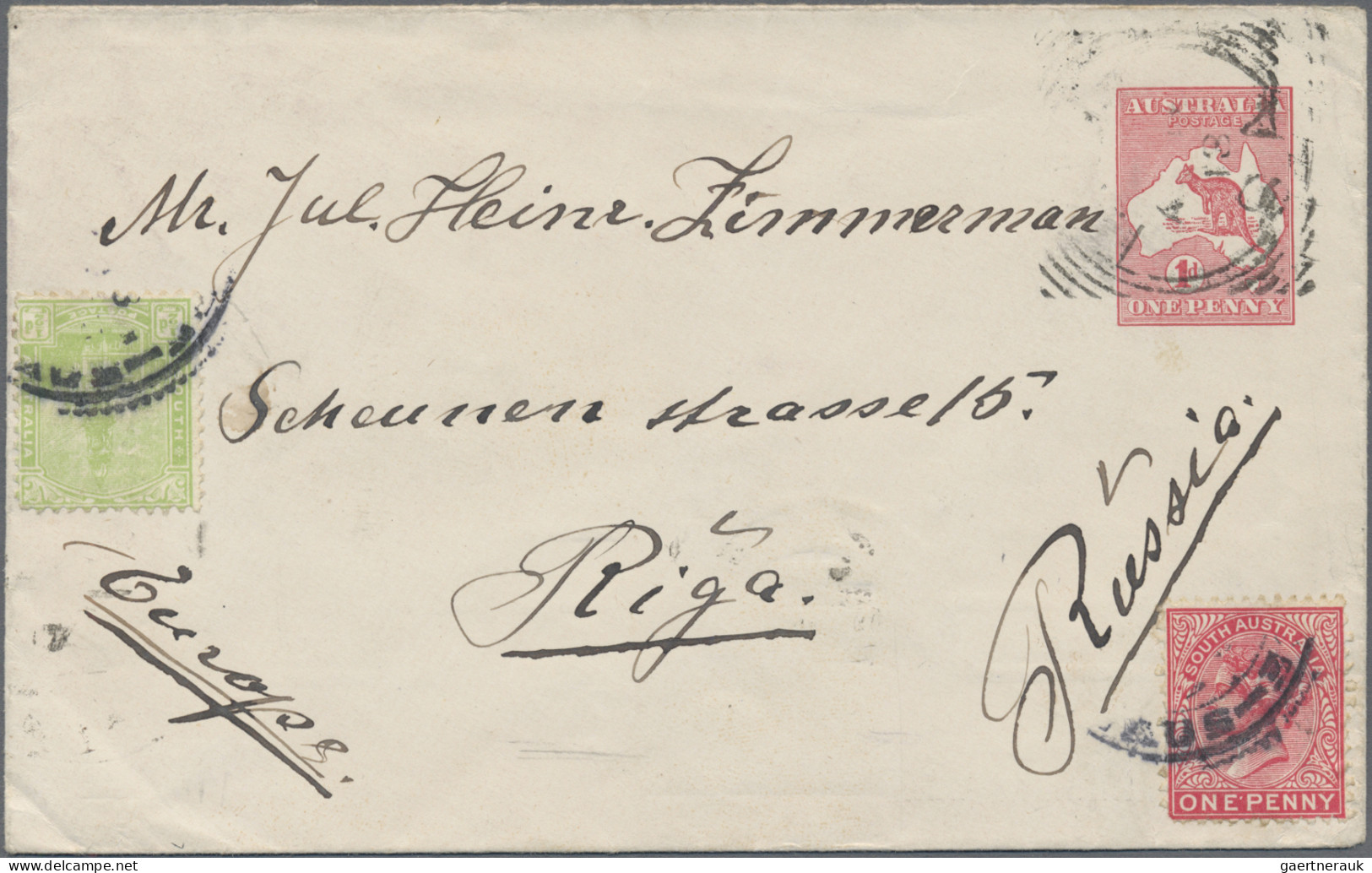 Australia - Postal Stationery: 1913, Roo Stationery (4): Envelope 1d Uprated SA - Entiers Postaux