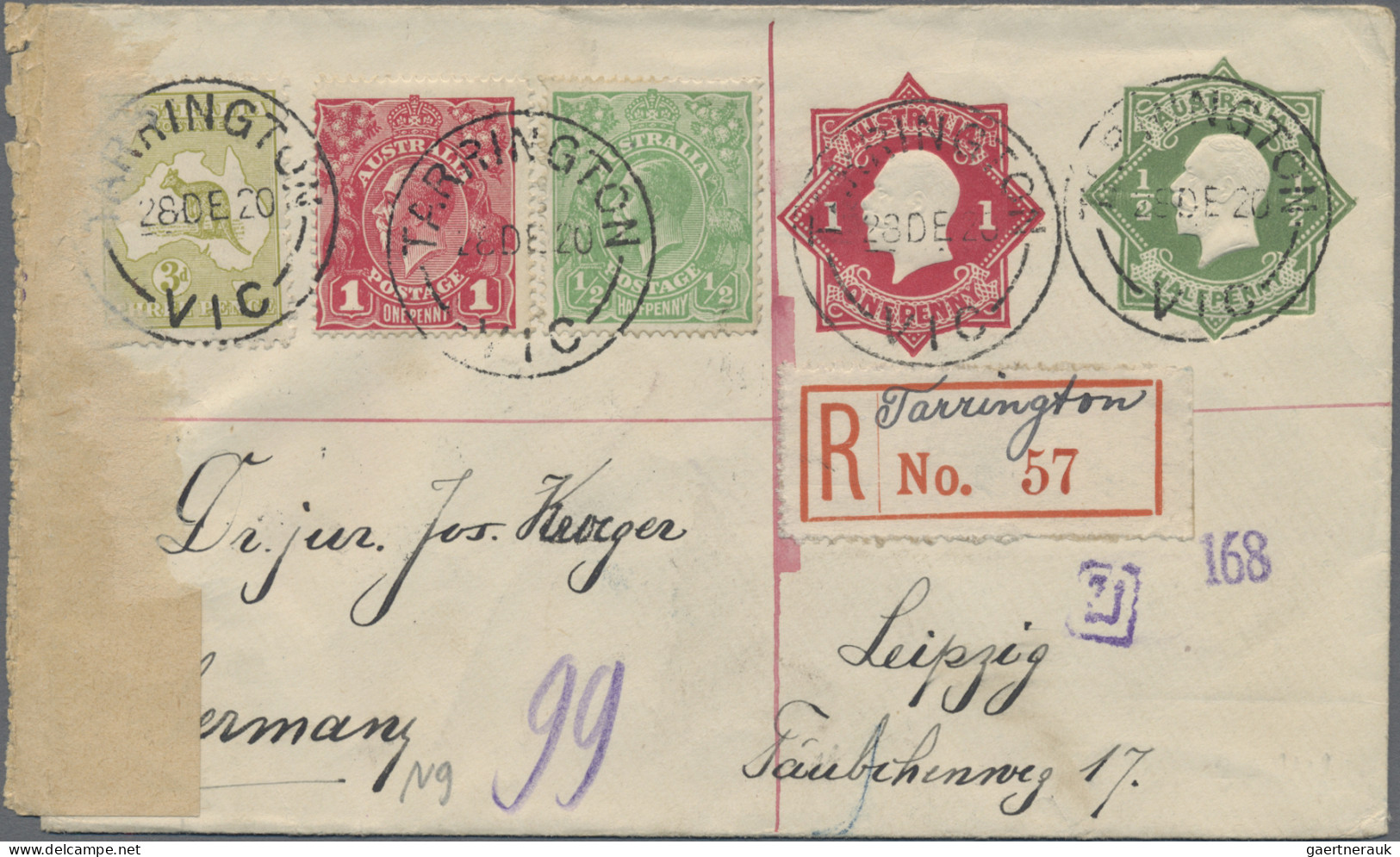 Australia - Postal Stationery: 1920, Stationery Envelope KGV Star 1/2d With Same - Enteros Postales