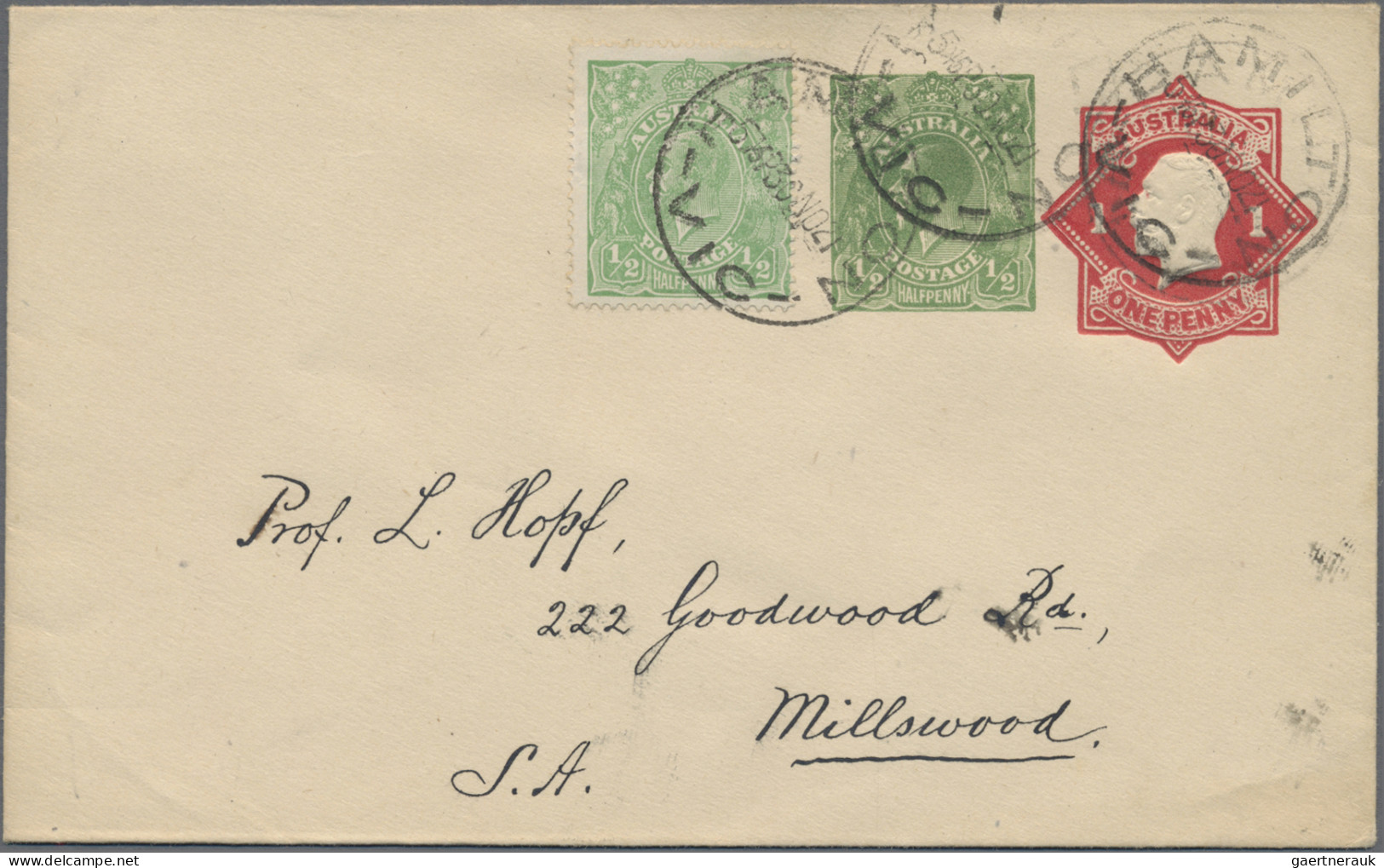 Australia - Postal Stationery: 1920, Envelope KGV 1d Star Embossed + 1/2d Green - Postal Stationery