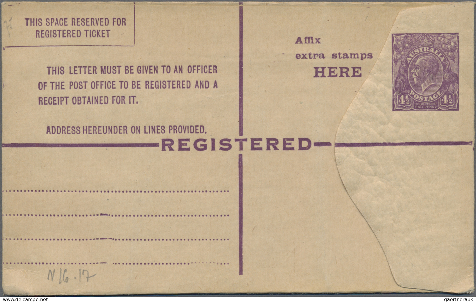 Australia - Postal Stationery: 1923/28, Registration Envelopes KGV With Stamp On - Enteros Postales