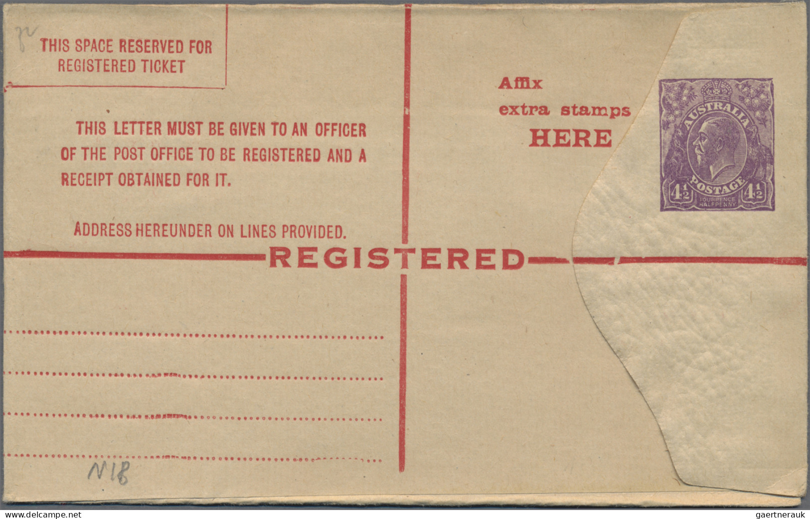 Australia - Postal Stationery: 1923/28, Registration Envelopes KGV With Stamp On - Postwaardestukken